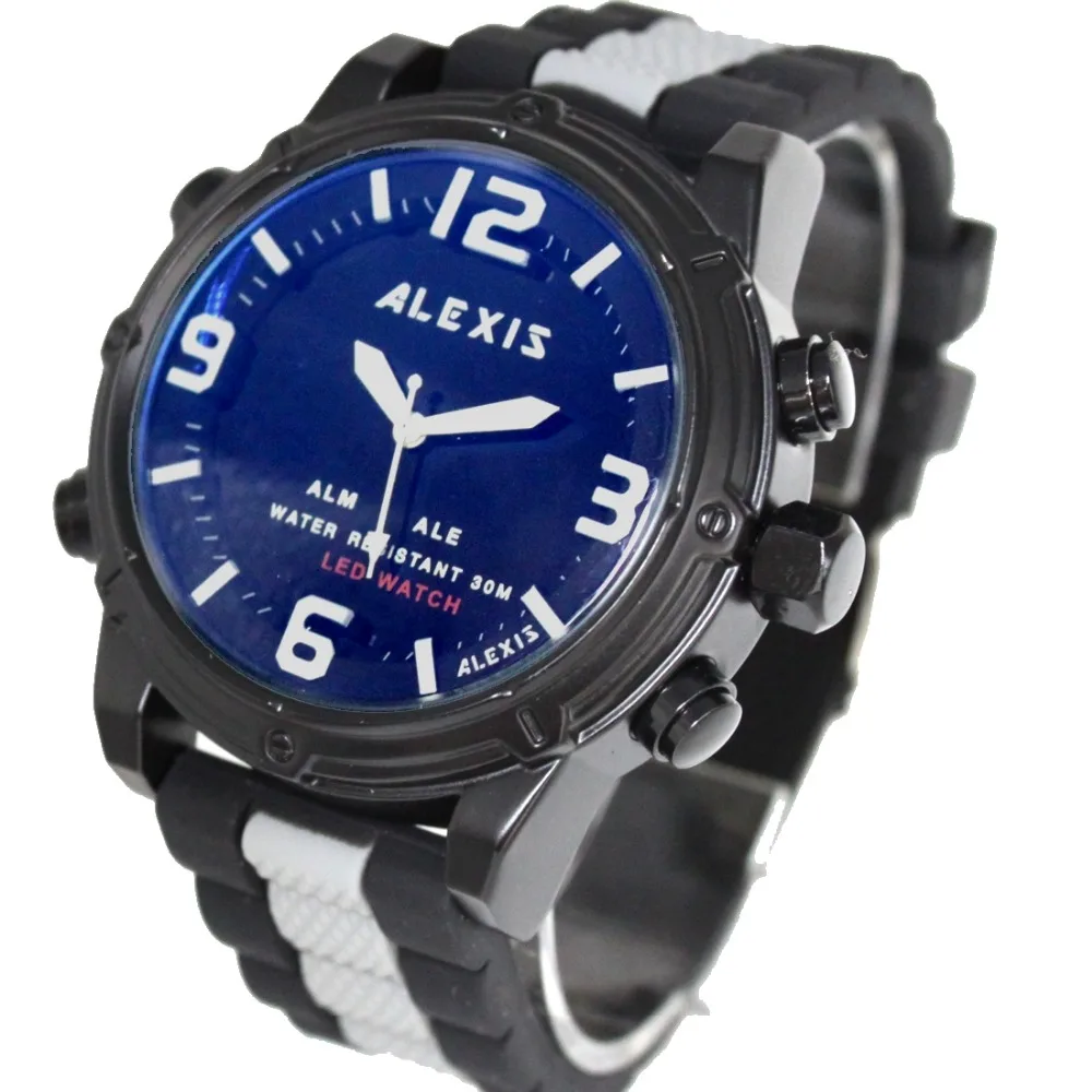 Brand Alexis Svjetla Vodootporan silikon analogni digitalni sat sa dvostrukim vremenom za muškarce led satovi montre homme horloge mannen Slika  0