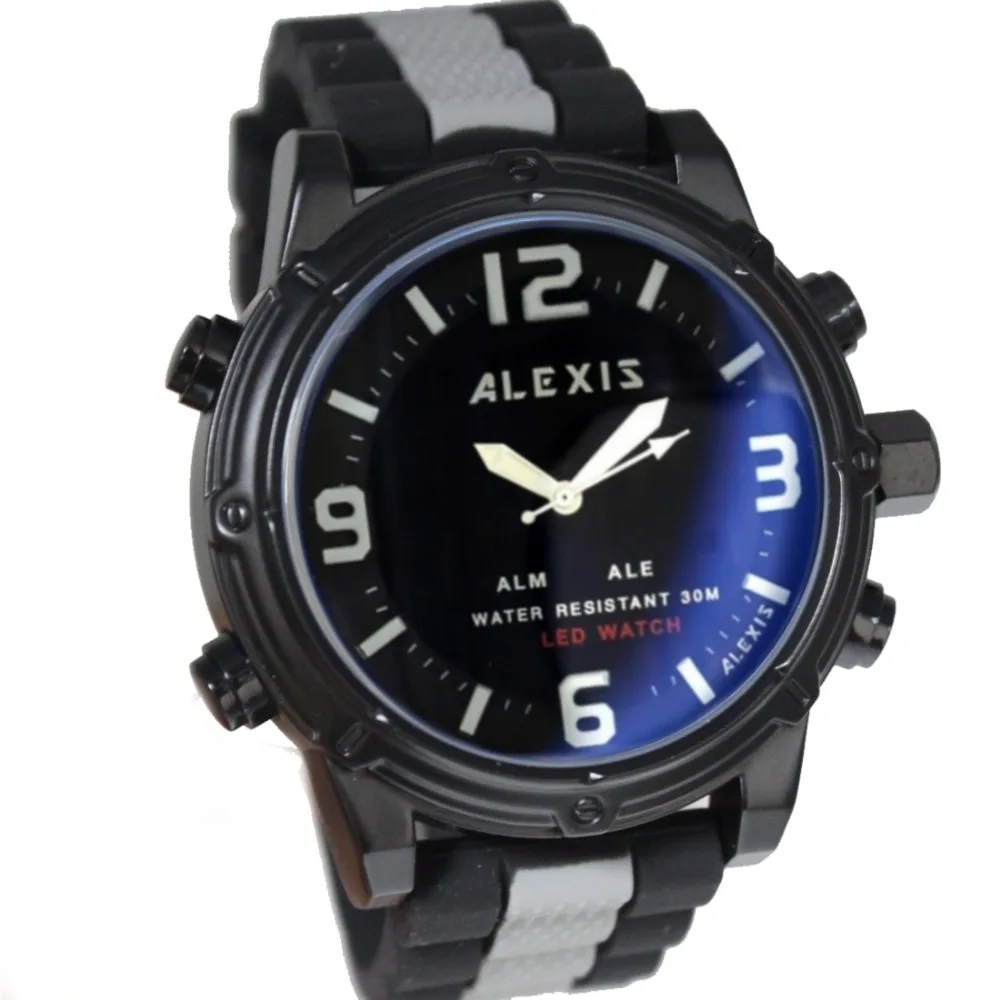 Brand Alexis Svjetla Vodootporan silikon analogni digitalni sat sa dvostrukim vremenom za muškarce led satovi montre homme horloge mannen Slika  3
