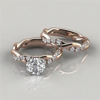 Donje elegantan prsten od bijelog Сапфиром okrugli rez, Komplet Zaručnički prsten s dijamantom, Vjenčani prsten, Godišnjica vjenčanja