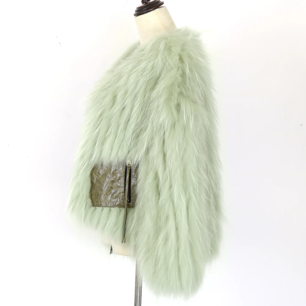 Novi 2021 Luksuzna kratka zimska jakna Za žene kaput od krzna Prirodna koža i krzno rakun Pletene jakne, Krznene debele Tople jesenje Slika  4