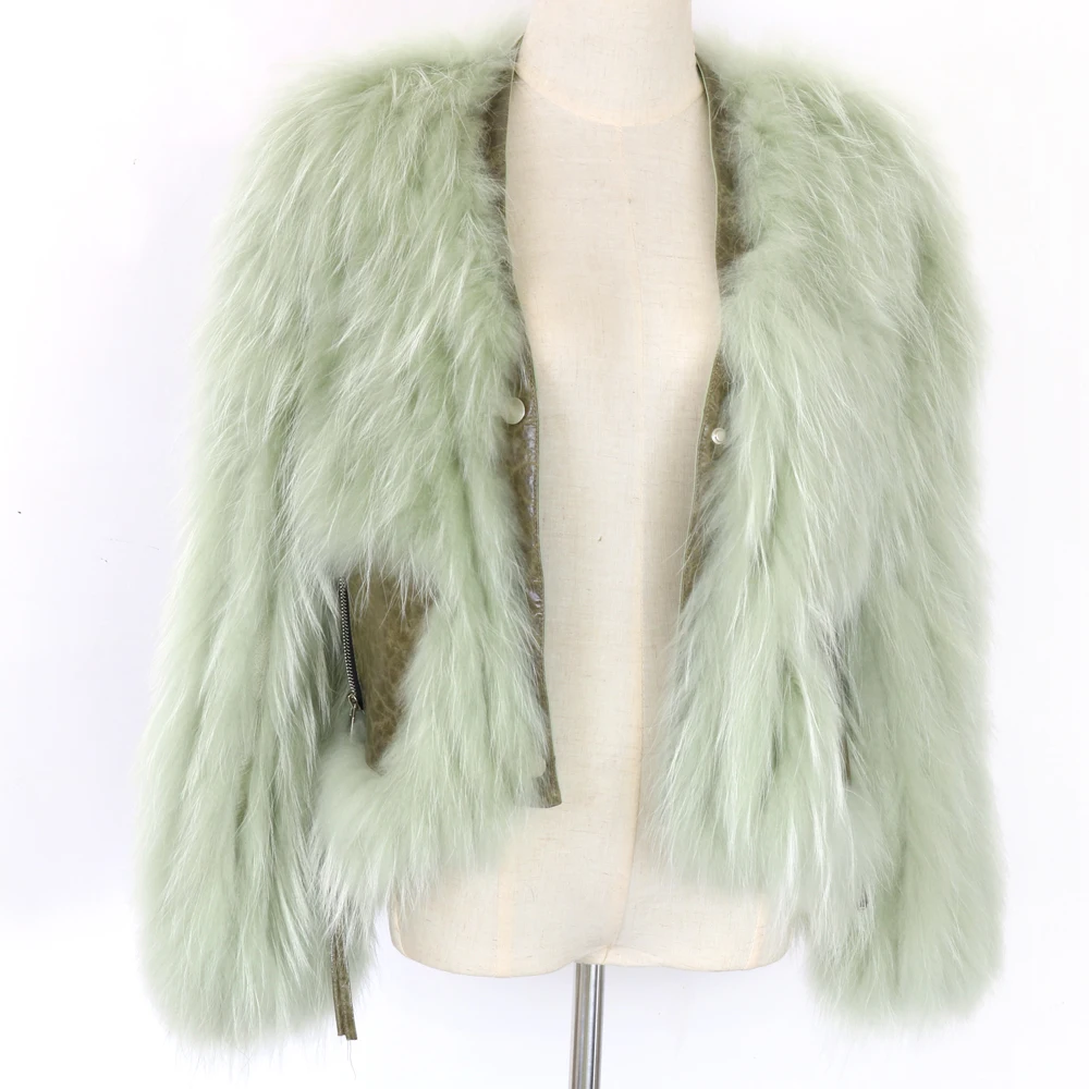 Novi 2021 Luksuzna kratka zimska jakna Za žene kaput od krzna Prirodna koža i krzno rakun Pletene jakne, Krznene debele Tople jesenje Slika  5