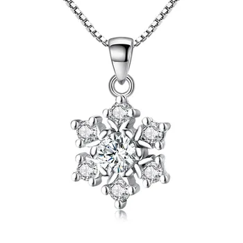 S925 Srebro ogrlice Za žene Slatki Sija Crystal Pahuljica Privjesak Ogrlica za Djevojke Dama Moda DIY Poklon Nakit 45 cm