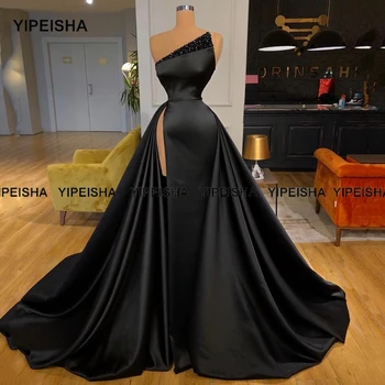Yipeisha Bočni разрезные crne haljine za maturalne zrna Атласное večernjih haljina za žene Duga večernja haljina za zabave Robe de Soiree