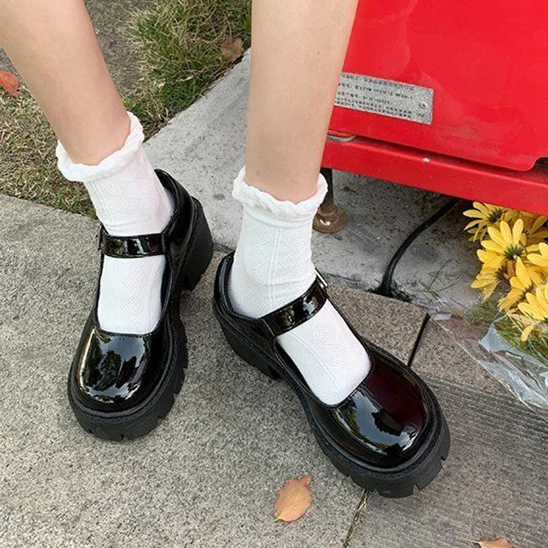 Cipele Лолиты japanska Ženska obuća Mary Jane Ženska Vintage cipele za djevojčice-učenika JK Uniforma platforme Cipele na visoku petu Plus size ravnim cipelama 42 Slika  2