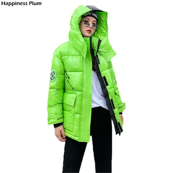 Ženska zimska jakna Parkovi s kapuljačom Sjajna ženske topli kaput Sjajni Plus Size Pamučna podstava s patent-zatvarač Kaput odjeća