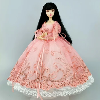 Ružičastu vjenčanicu Princeze ručni rad za lutke Barbie Odjeću Odjeća 1/6 Pribor za lutke s bujnim rukavima i lukom Večernja haljina Igračke