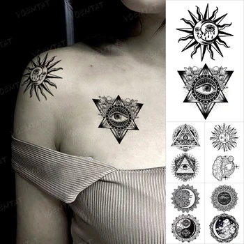 Vodootporne Privremena Tetovaža Naljepnica Egipat Planine Oči Sunce Mjesec Kana Flash Tetovaža Body Art Zglob Lopatica Žene Muškarci Lažne Tetovaže Totem