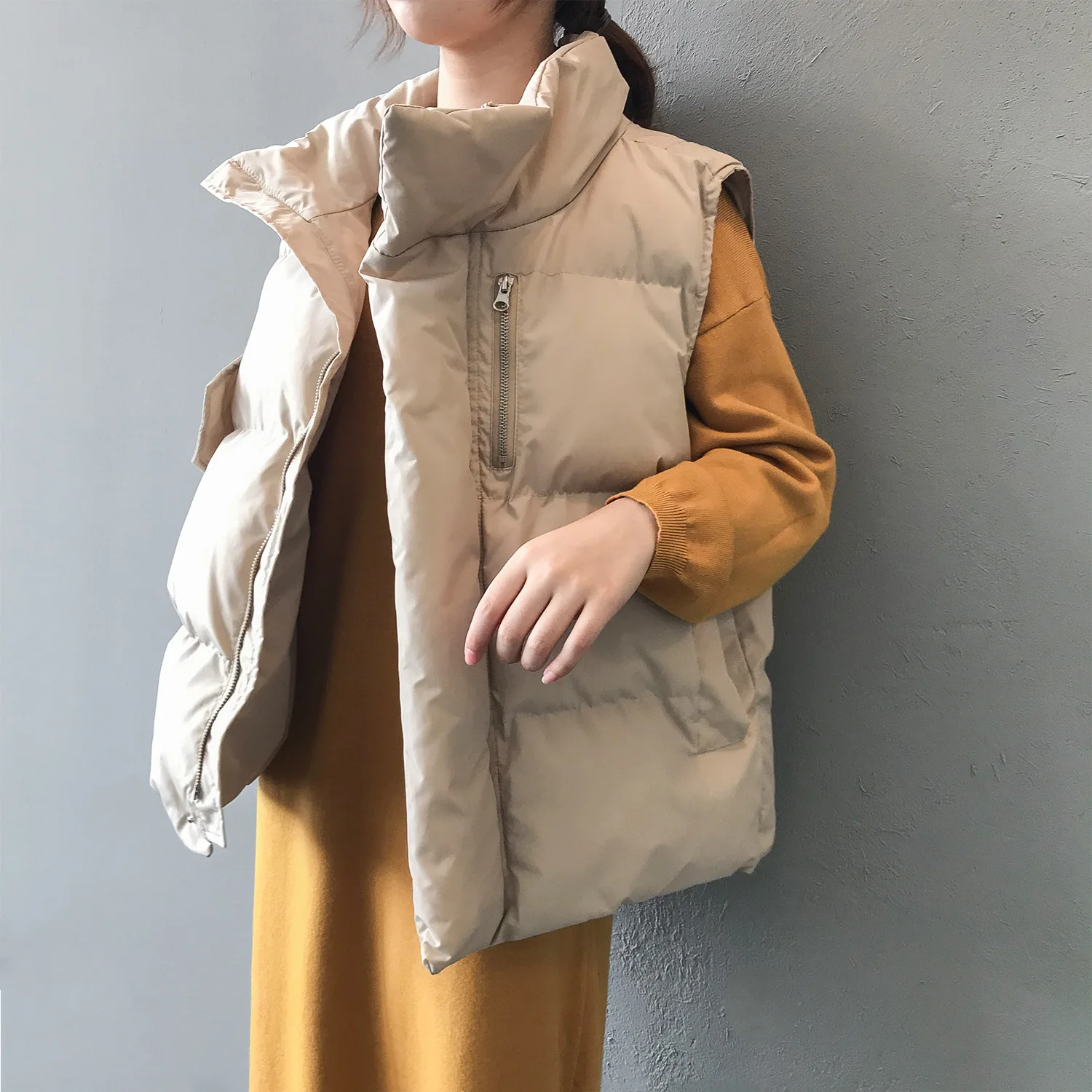 Ženski prsluk Zimska jakna Džep Kaput s ovratnikom-otpornog Toplo Casual prsluk sa pamučnom postavom Ženski korejski slobodan prsluk bez rukava Slika  2
