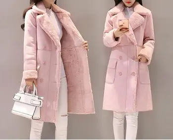 Modni замшевое jesensko-zimsko donje kaput ružičasto-sive boje Elegantan dugački kaputi Femme Korejski Novo odijelo Kragna, dugi rukav odjeća