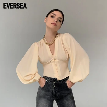 Ženska odjeća Eversea Fairycore Bijela košulja Vintage Korejski moda Tunike dugih rukava Šik Elegantne ženske bluze Skraćene top