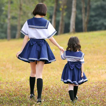 Slatka Japanski Školski oblik Jk Soft Slatka Ženska odjeća za roditelje i djecu, za djevojčice Kawaii s lukom i trga cutaway Mini haljinu Cosplay Odijelo