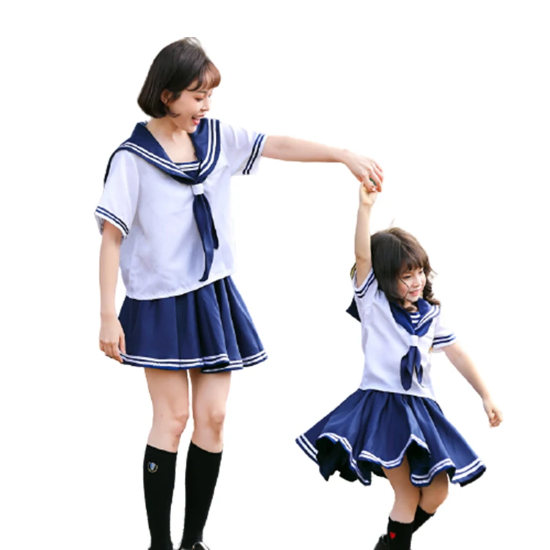 Slatka Japanski Školski oblik Jk Soft Slatka Ženska odjeća za roditelje i djecu, za djevojčice Kawaii s lukom i trga cutaway Mini haljinu Cosplay Odijelo Slika  1