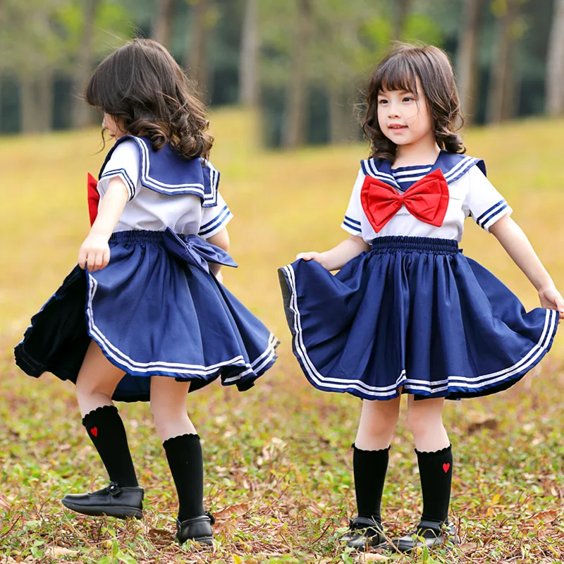 Slatka Japanski Školski oblik Jk Soft Slatka Ženska odjeća za roditelje i djecu, za djevojčice Kawaii s lukom i trga cutaway Mini haljinu Cosplay Odijelo Slika  2