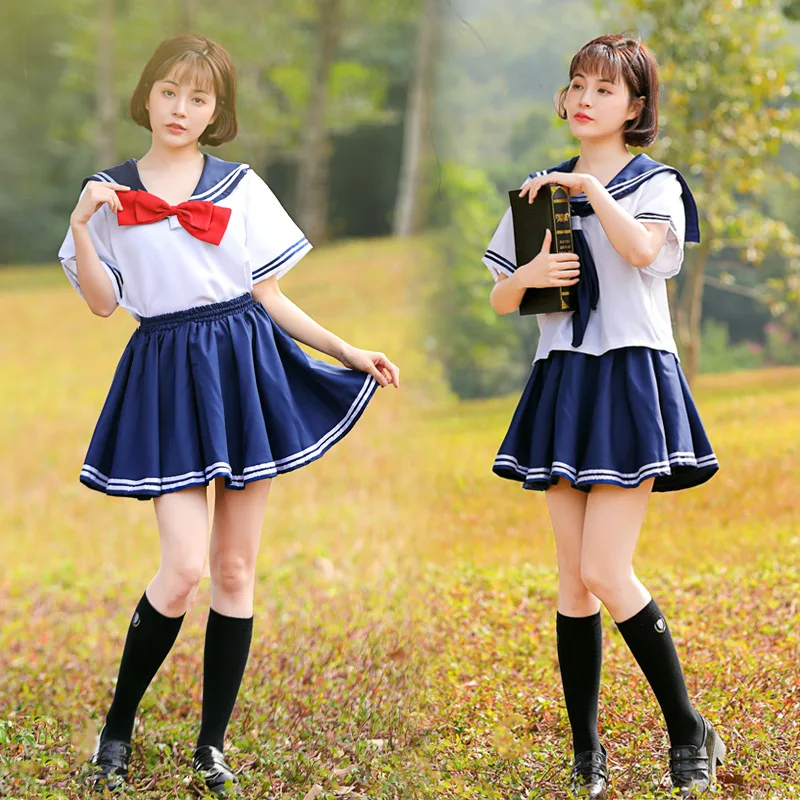 Slatka Japanski Školski oblik Jk Soft Slatka Ženska odjeća za roditelje i djecu, za djevojčice Kawaii s lukom i trga cutaway Mini haljinu Cosplay Odijelo Slika  3