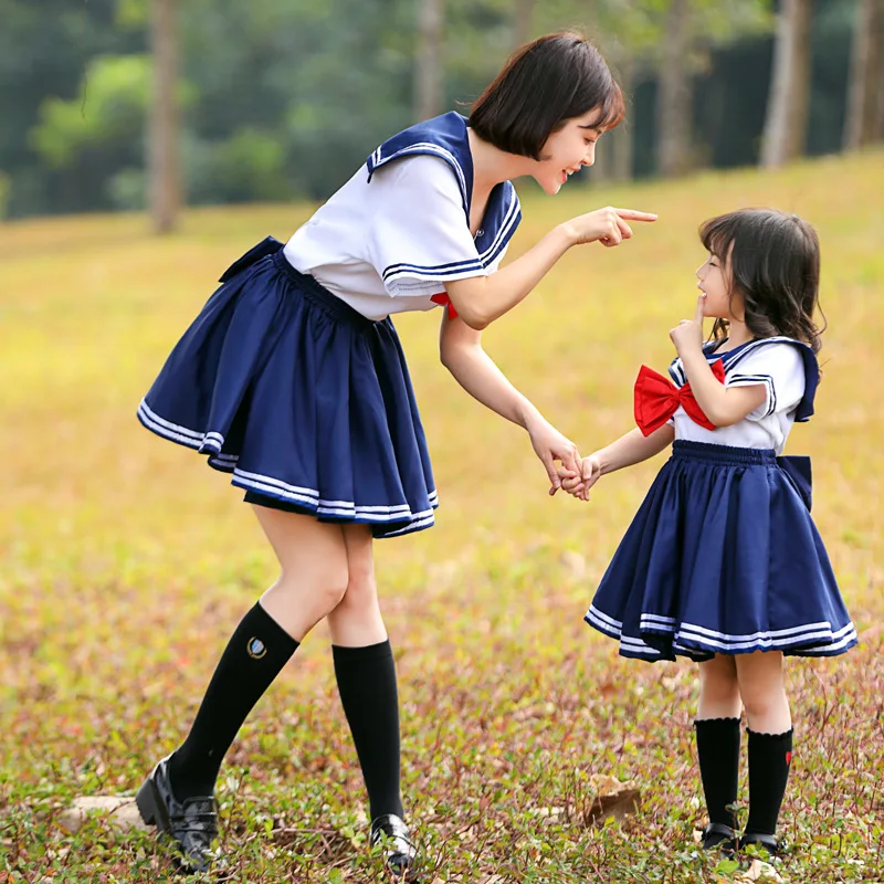 Slatka Japanski Školski oblik Jk Soft Slatka Ženska odjeća za roditelje i djecu, za djevojčice Kawaii s lukom i trga cutaway Mini haljinu Cosplay Odijelo Slika  4