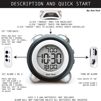 Digitalni Alarm Prikaz Datuma I Vremena Dvostrukim Poziv je Vrlo Glasna za Čvrsto Spava Dvostruki Alarm Plava Svjetla za Mlade