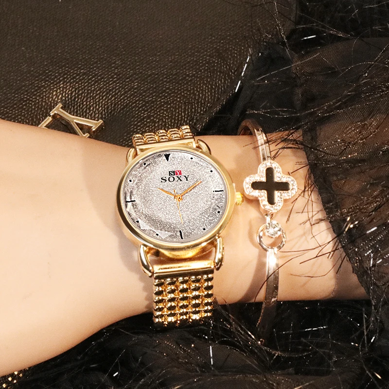 Luksuzni Zlatni sat Ženske kvarcni sat SOXY Mujer Relojes Haljina narukvica od nehrđajućeg čelika ručni sat relogio feminino montre Slika  1