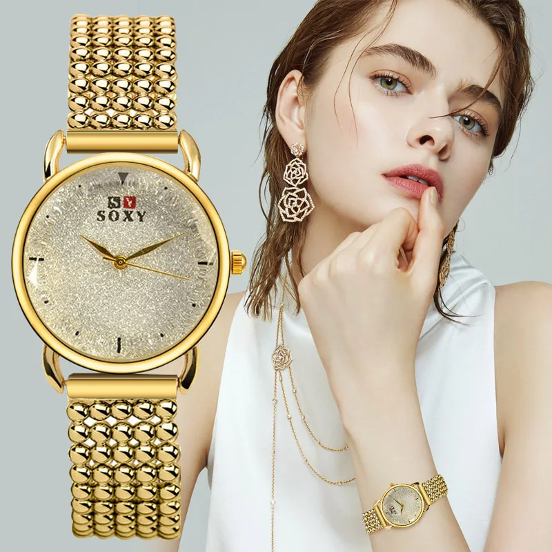 Luksuzni Zlatni sat Ženske kvarcni sat SOXY Mujer Relojes Haljina narukvica od nehrđajućeg čelika ručni sat relogio feminino montre Slika  2