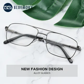 BLUEMOKY Četvrtastog okvira za naočale od legure Za muškarce s punim ruba Optički naočale na recept Prozirne leće s dvostrukim mostom Rimless za naočale