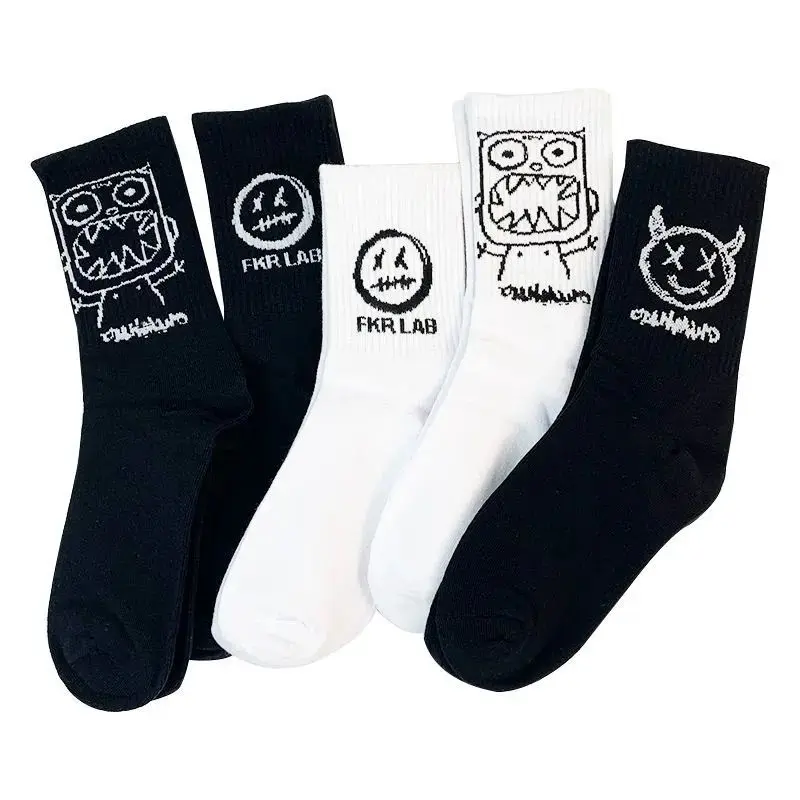 Sretan muške čarape s cartoonish uzorkom za skateboard Trendy prozračna pamučna duge čarape, Hip-hop Smiješno unisex Харадзюку Par čarapa Boem Slika  2