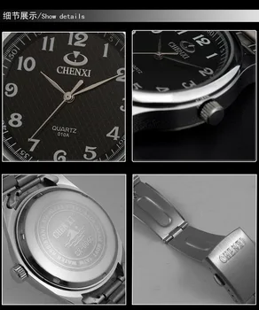 Prodaja Relojes Besplatna dostava za muškarce Crni i bijeli brojčanik srebrnu narukvicu klasični satovi muški CHENXI CX-010A muški sat od nehrđajućeg čelika