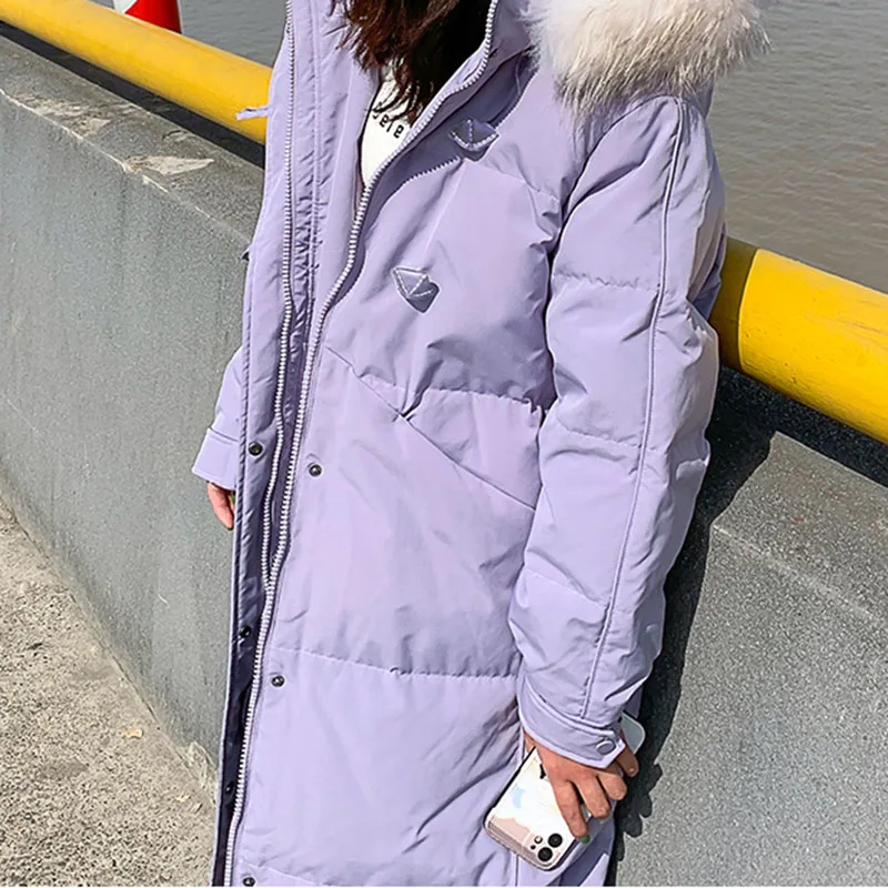 2022 Nova ženska zimska хлебная odjeća s меховым kapuljačom, mekana topla dolje pamučna jakna Za žene od Velike veličine, slobodno dugi kaput, donje G297 Slika  4