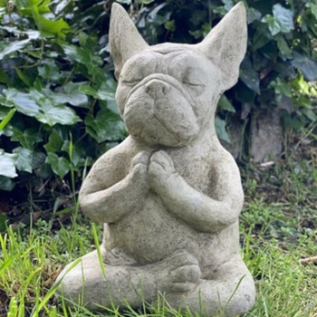 Smola Meditacija Kip Psi Držanje Joge Sjedi Francuski Buldog Životinja Figurica Molitva Collectible Vrtne Skulpture U prostoru
