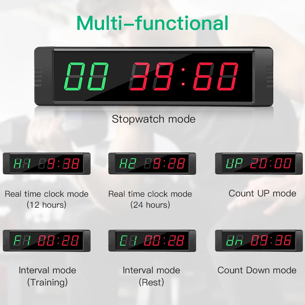 Timer teretane Programabilni daljinski Upravljač LED sat tajmer Intervalni Tajmer Sat za aktivnosti кроссфитом sportski trening sat Slika  2
