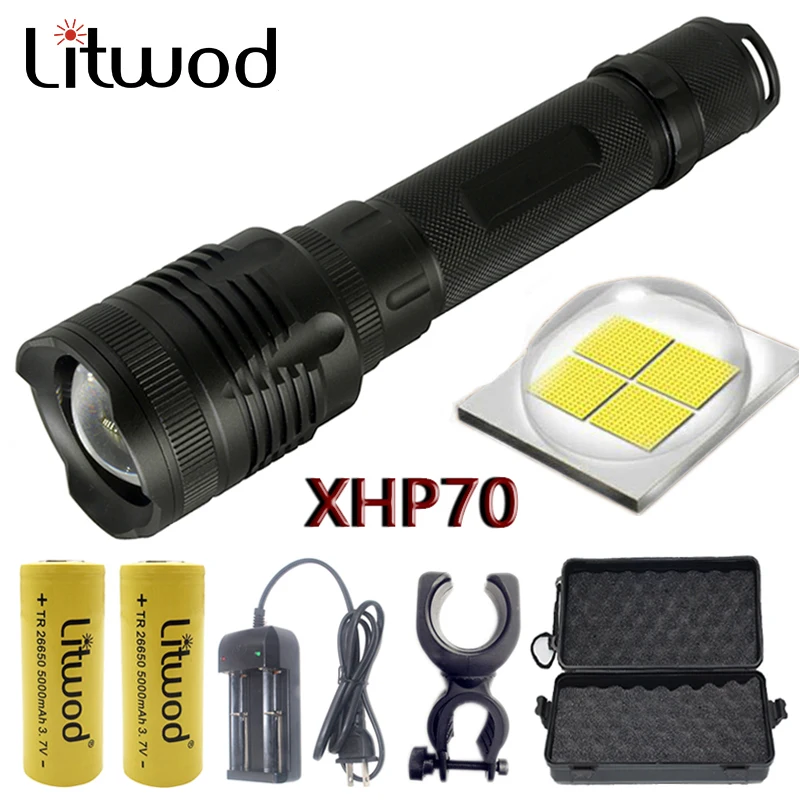 Z20 Litwod P78 originalni CREE XHP70 32 W čip lampa 3200lm snažan zoom-objektiv led Tactical flashlight baklja 10000 mah baterija 26650 Slika  4