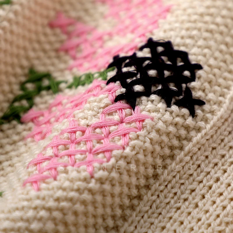 2022 Jesen kardigan Ženski Modni brand s cvjetnog vezom Pink выдалбливают Pletene džemper Pista Ženski Top C-307 Slika  1