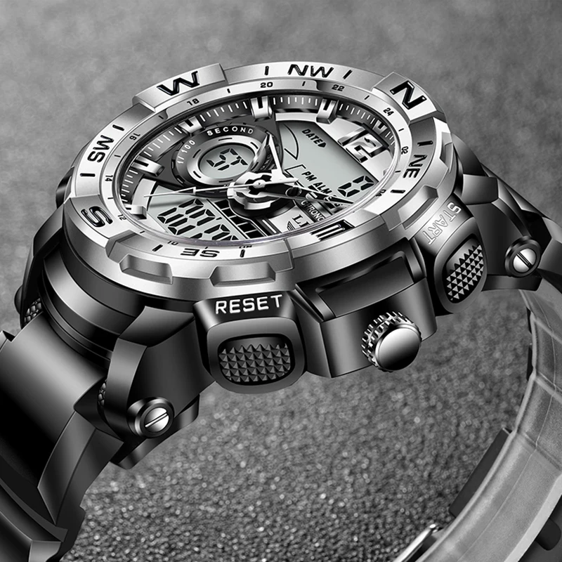 2022 LIGE Sportski muški quartz digitalni sat Kreativni satovi za ronjenje Muške Vodootporne sat-budilica s dvostrukim zaslonom Sat Relogio Masculino Slika  0