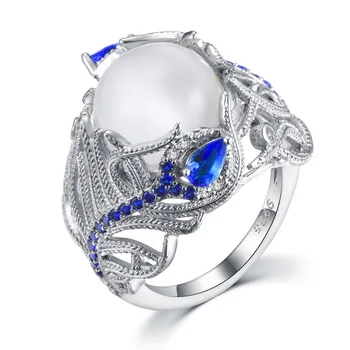 Luksuzni Cijele Biseri sa Plavim kubični cirkon Zaručnički Prsten s Kristalno Srebrne Boje Vjenčano Prstenje za Stranke Prsten je Poklon Nakit Анилло