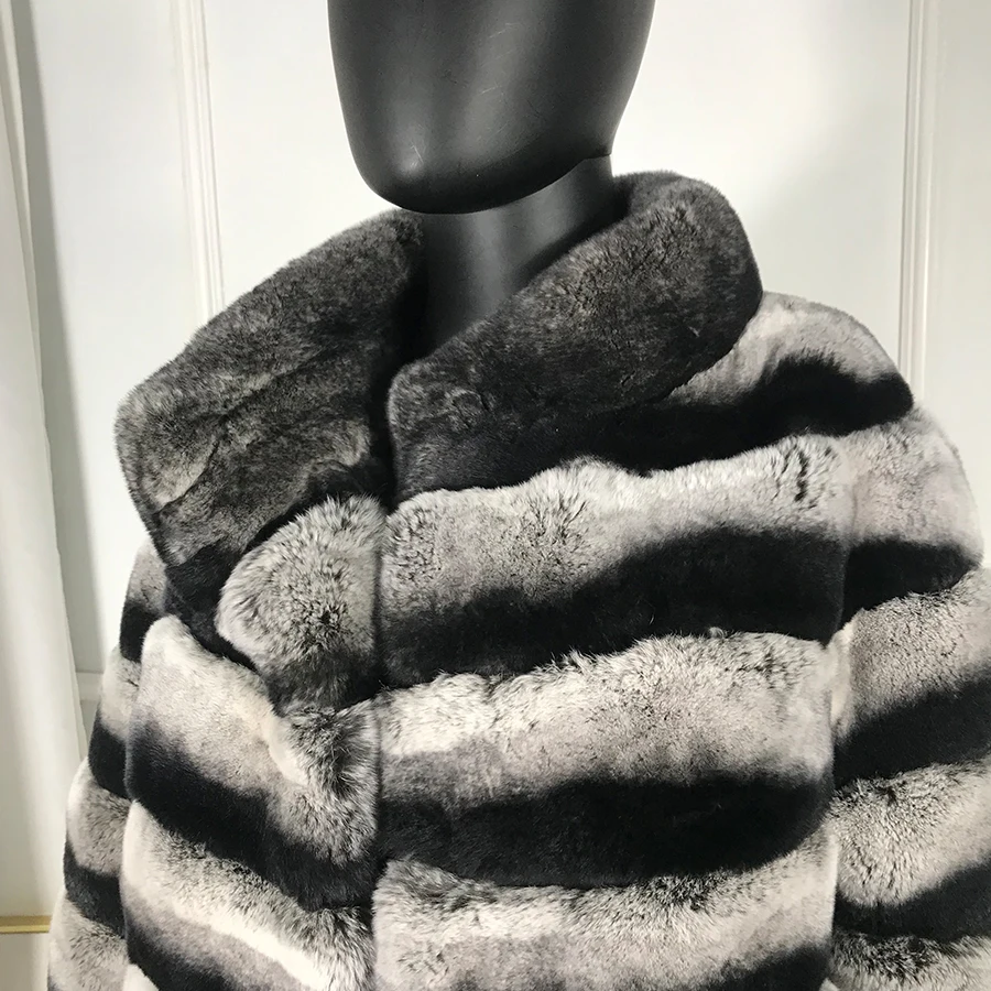 Ženski, krzno jakna Prirodna kaput od zeca Rex 2021 Novi modni odjeća od činčila Boja Brza Dostava Slika  1