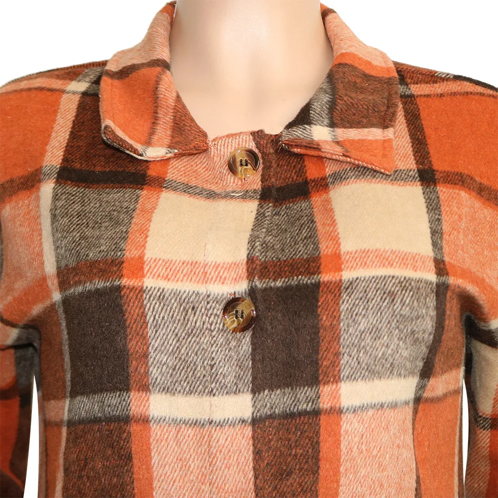 ANJAMANOR Svakodnevno narancasta checkered dugi kaput Ženska zimska odjeća 2021 Modni kariranih jakne Kardigan odjeća D43-EA65 Slika  2