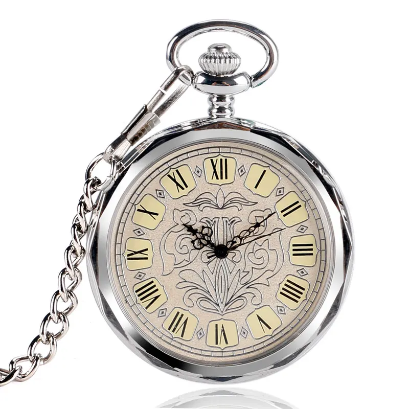 Luksuzni Nepravilnog Srebro Mehanički džepni sat otvoren i ručni vjetrom s lancem Za muškarce i žene Dar P2036C Slika  5
