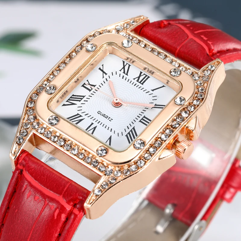 Novi satovi 2020 Luksuzni Pravokutni satovi Ženski ručni sat Ženski kožni remen Kristalno Satovi Za žene Relogio Feminino Slika  0
