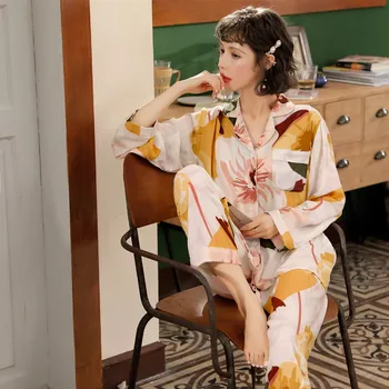 Ženska пижама Odijelo Casual Veliki Cvijet Temperament Kućna Odjeća za spavanje Ženska Gornja odjeća u korejskom stilu Odijelo