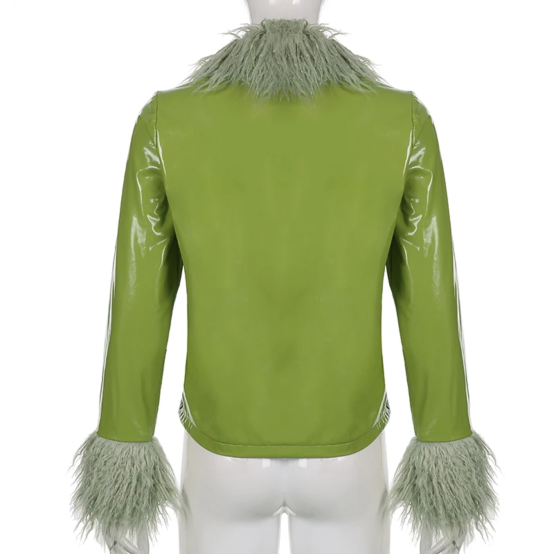 Darlingaga Uličnu odjeću u stilu punk Funky jakna od umjetne kože Ženska jesensko-zimski kaput od umjetnog krzna s gumbima u patchwork stilu Jakne kaputi Slika  5