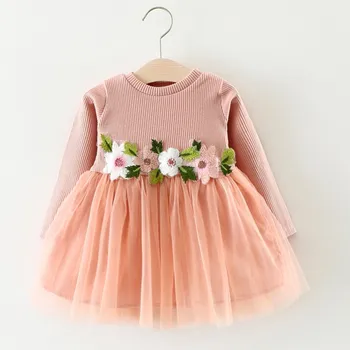 Slatka Beba Djevojčica Cvijeta Serija Dugih Rukava Haljina Princeze 2021 Godina Trendy Odjeću