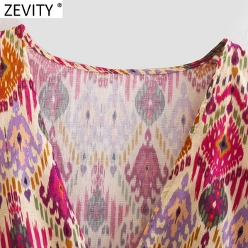 Zevity 2021 Nove ženske seksualne kratke majice s V-izrez i vršnjacima, ženske košulje s cvjetnim ispis na strani munje, raskošne košulje i skraćeni vrhovima LS9699