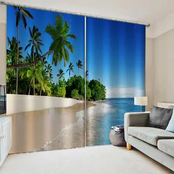 3D Tropska Pješčana plaža s printevima Zavjese Za sobu Primorski Krajolik Zavjese Prozora Moderan Dnevni boravak Spavaća soba Guste Zavjese