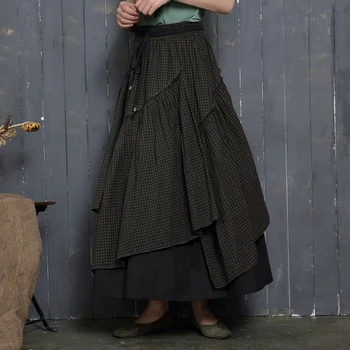 Ženska pamučna Vintage moda Mrežasti uzorak Pokrivač хлопковая asimetrična suknja s visokim strukom Pokrivač ženska suknja proljetne suknje, ženske