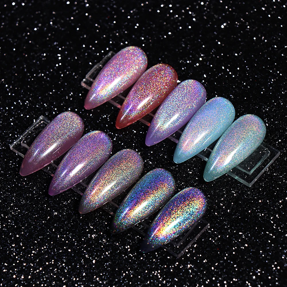 Beautilux Rainbow Mačka Oko Magnetski Gol Boja Holografski Glitter Lak Za Nokte S Magnetskim UV Gelom Sjaja Polarne Laserski Nail Art 6 kom. Slika  0