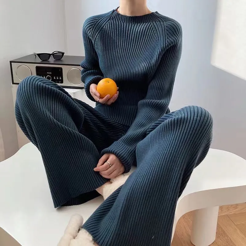 2021 Jesensko-zimskom ženski ca tople pletene pulover, džemper, običan kostime iz dva predmeta + Kit вязаных ravne hlače s visokim strukom Slika  5