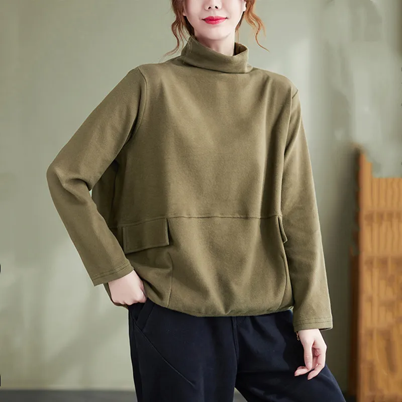 Dugi rukav негабаритная pamučna vuna jesen zima korejski moda majica vintage majica svakodnevne majice, ženske majice 2021 odijevanje Slika  1