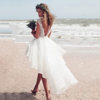 Винтажное kratku vjenčanicu 2020 robe de mariee s čipkastim aplikacije Трапециевидное mini-haljinu mladenka u Boho stilu, bez naramenica Plaža vjenčanica