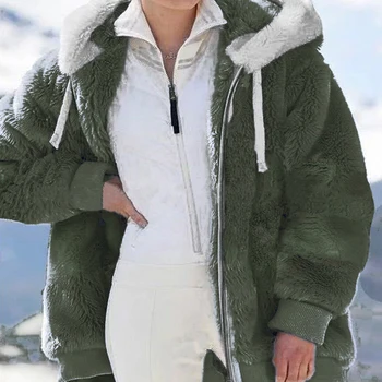 Donje zimsko плюшевое debelo toplo плюшевое kaput Paperjast волосатое kaput od umjetnog krzna s kapuljačom Modna odjeća Top Femme Plus Size Kaput na munje