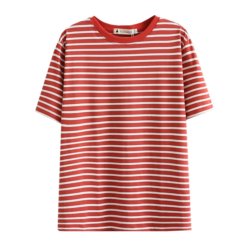 Novi 2021 Ženski godišnji Plus Veličina Majice za žene s puno kratkih rukava Slobodni, pamuk, crvena crna prugasta majica okruglog izreza 3XL 4XL 5XL 6XL Slika  0