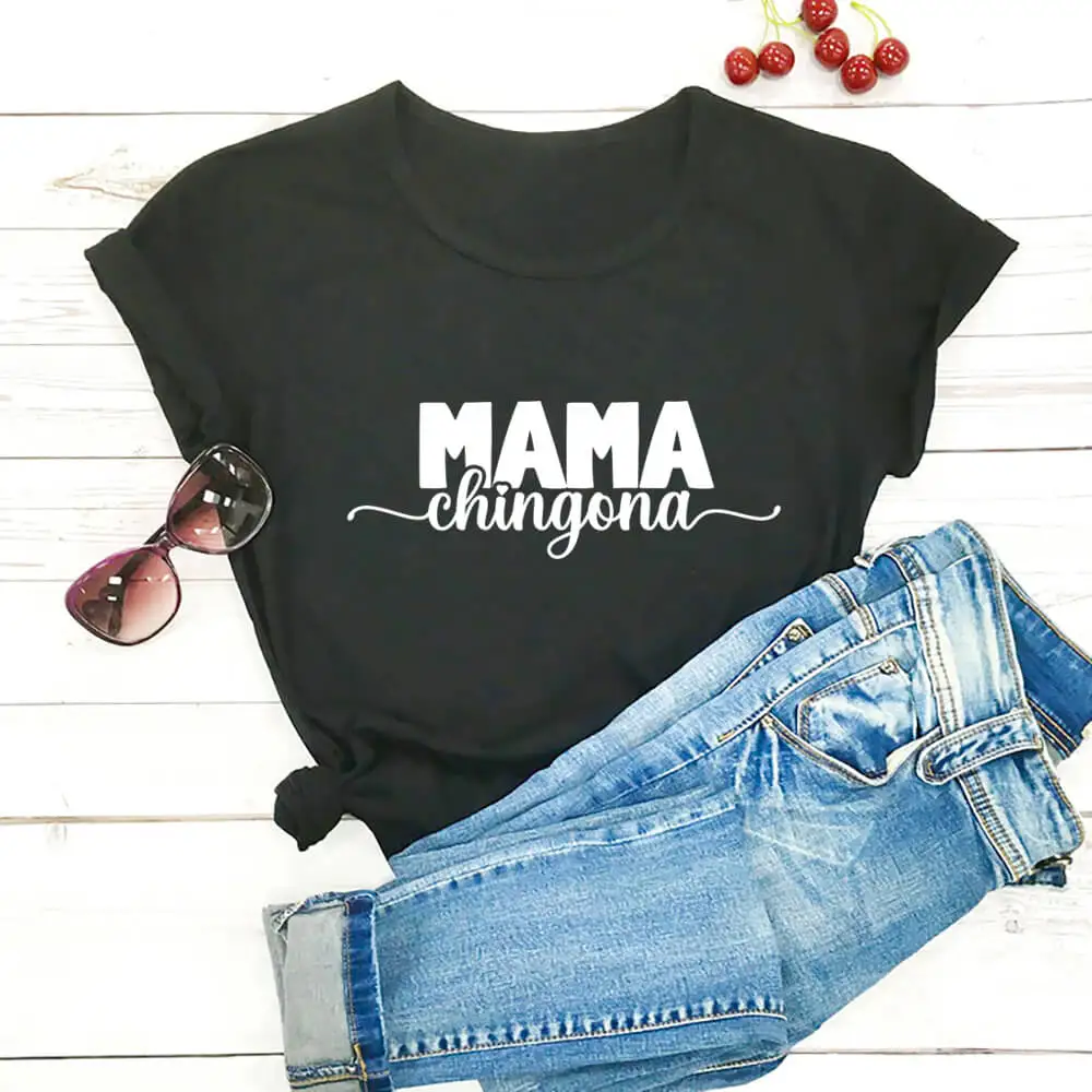 Mama Чингона Engleska хлопковая ženska t-shirt Španjolski Meksička mama Zabavna Ženska t-shirt kratki rukav Poklon za mamu Majica Femme Slika  1