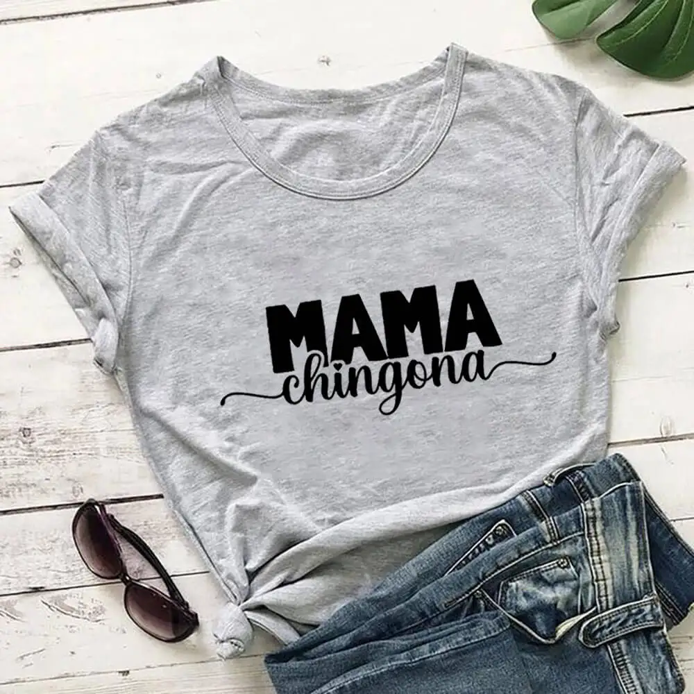 Mama Чингона Engleska хлопковая ženska t-shirt Španjolski Meksička mama Zabavna Ženska t-shirt kratki rukav Poklon za mamu Majica Femme Slika  2